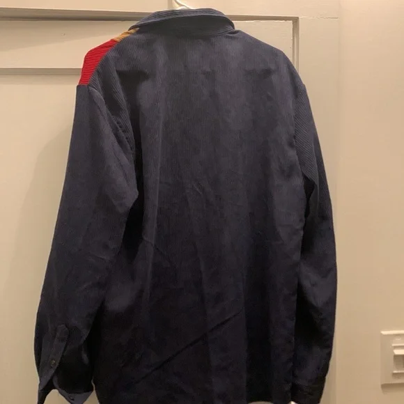 Men Color Block Patched Pocket Corduroy Shirt Size XL - Picture 3 of 7